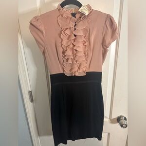 Bebe vintage Pink and black Ruffle mini Dress size xs NWT